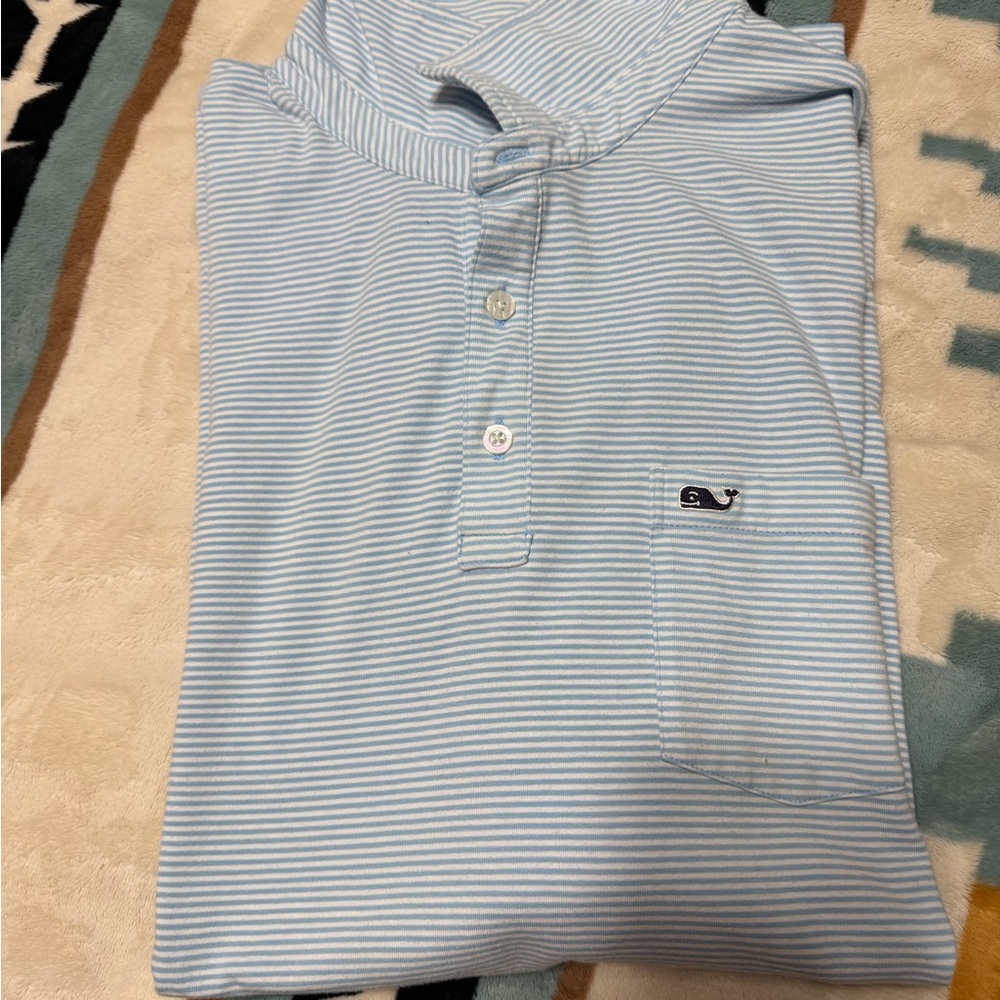 Vineyard Vines Edgartown Pocket Light Blue and White Striped Polo